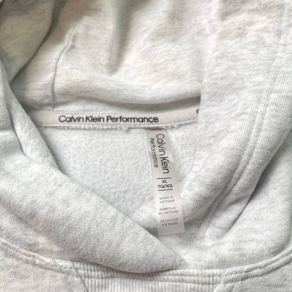 Calvin Klein Performance Gray Pullover Hoodie XL Oversize Crop Fleece Sweatshirt - Picture 4 of 7